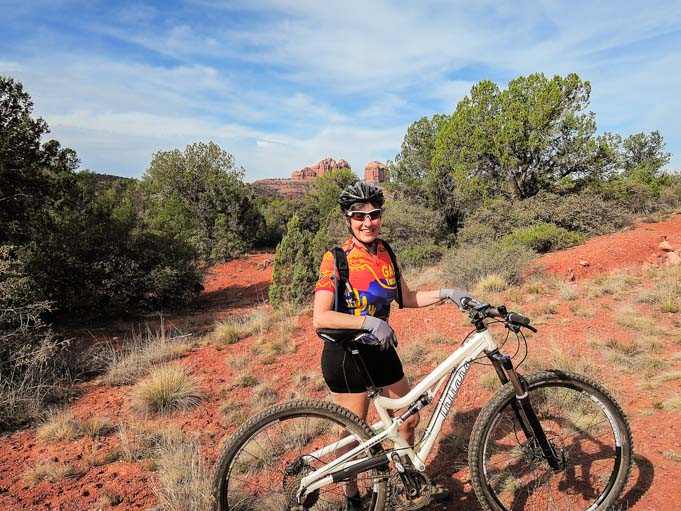 Happy Mountain Biker Enjoying a Second Ride on Bell Rock Pathway, Sedona, Arizona