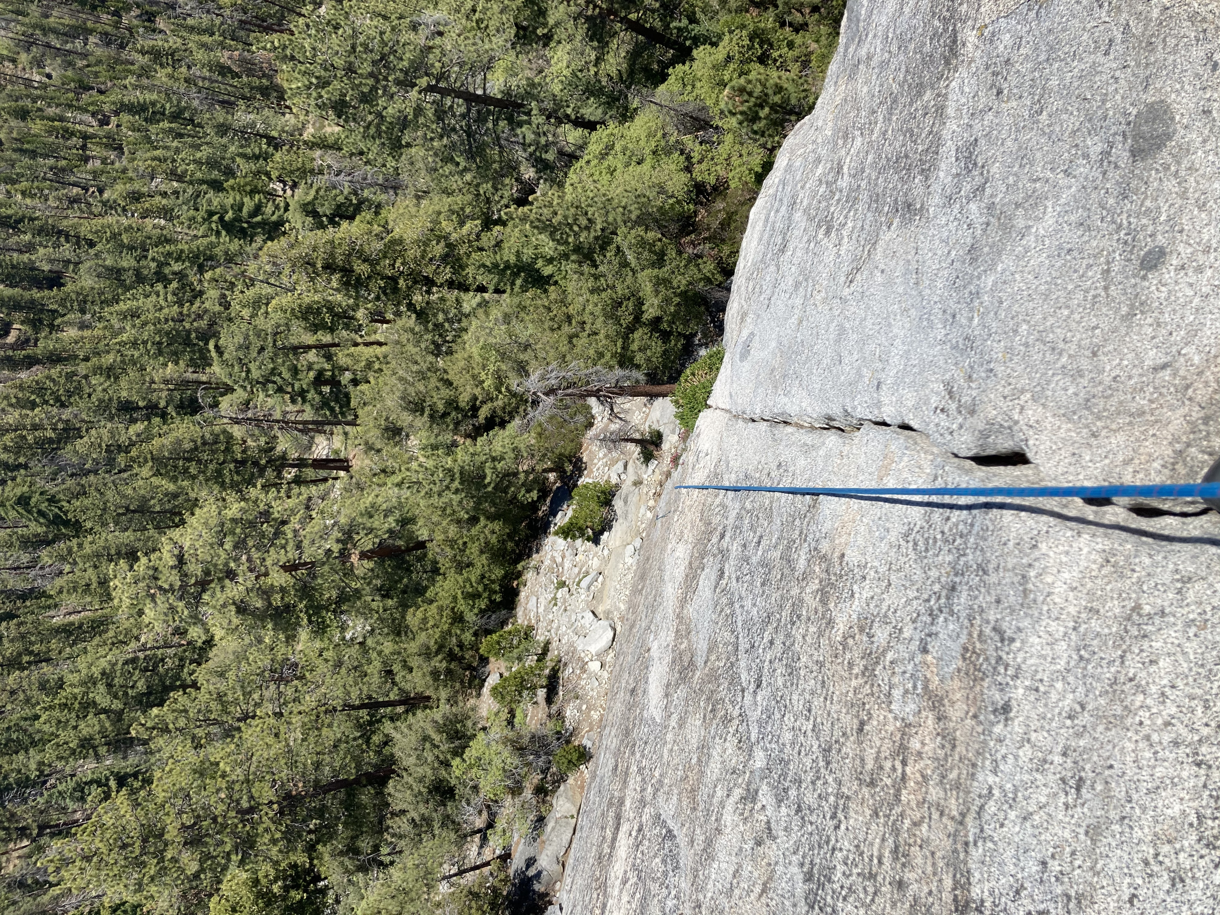 Looking down the second pitch of Tree Route on Dome Rock, showcasing the crack's quality