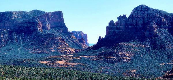 Scenic vista of Gibraltar Rock and Chicken Point from the Snoopy Rock hiking trail in Sedona