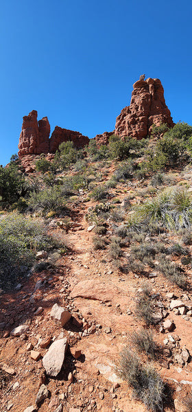 Final steep section of the Snoopy Rock trail requiring a class 2 scramble to reach the top