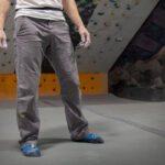 3rd Rock Ramblas climbing pants in action, showcasing flexibility during a climb.