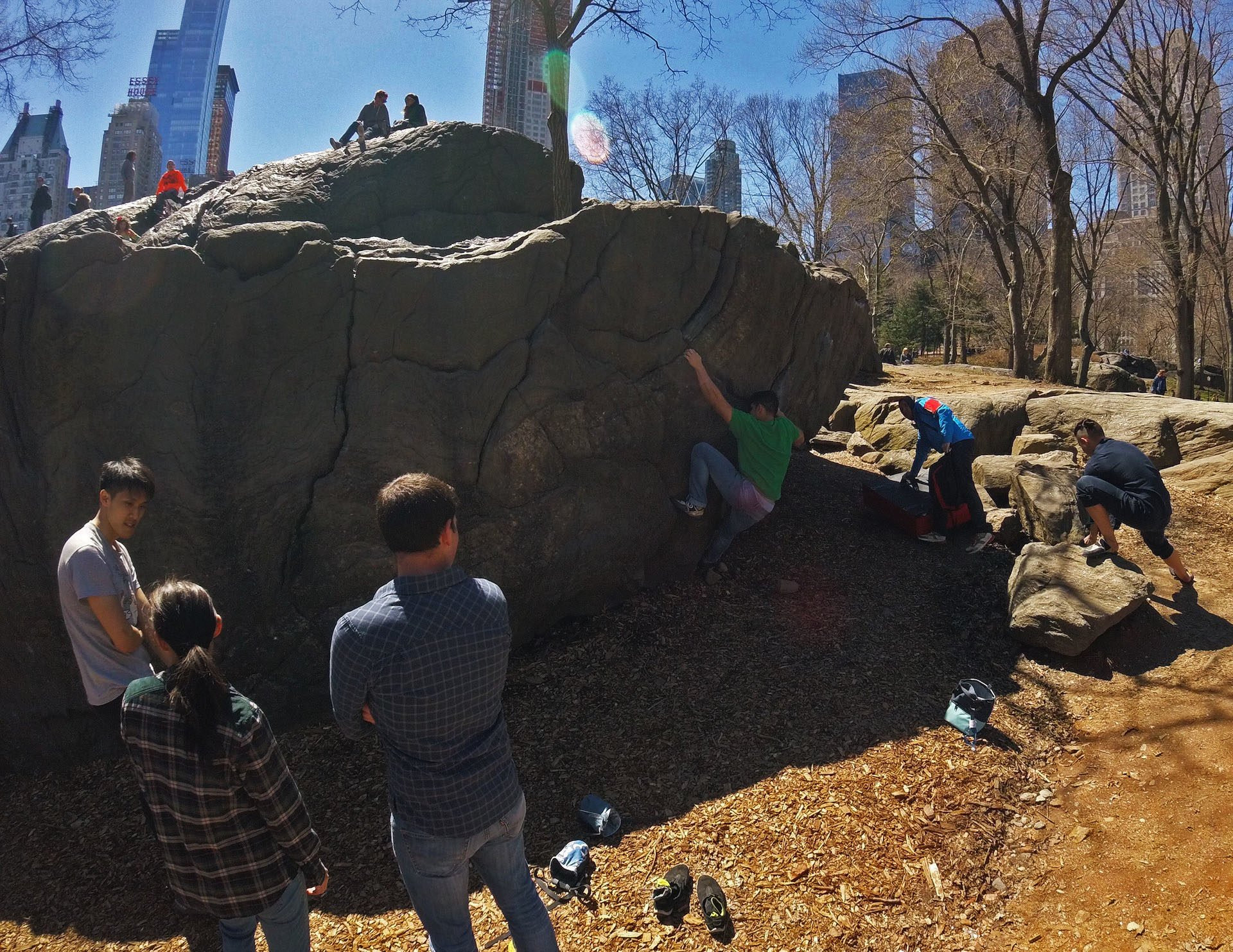 Outdoor bouldering in Central Park, a unique rock climbing experience in NYC.