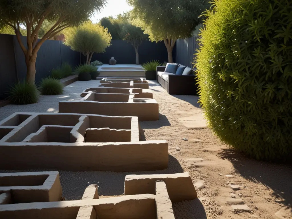 Rock maze in a garden, designed with pathways between rocks for an interactive and playful landscape feature.