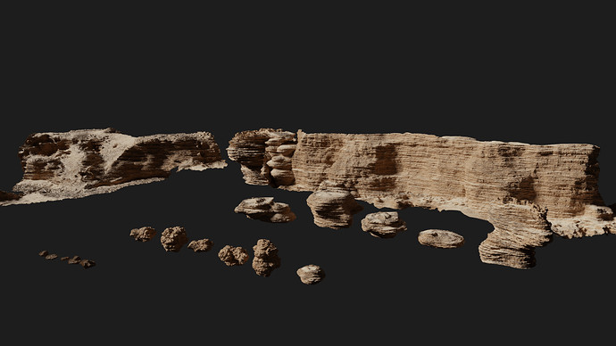 Demonstration of the procedural canyon rock material showcasing its adaptability and detail