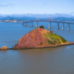 Aerial view of Red Rock Island showcasing its unique geological formations and strategic location in San Francisco Bay