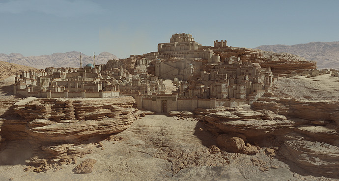 Close-up render of the casbah rock environment showcasing intricate procedural texturing