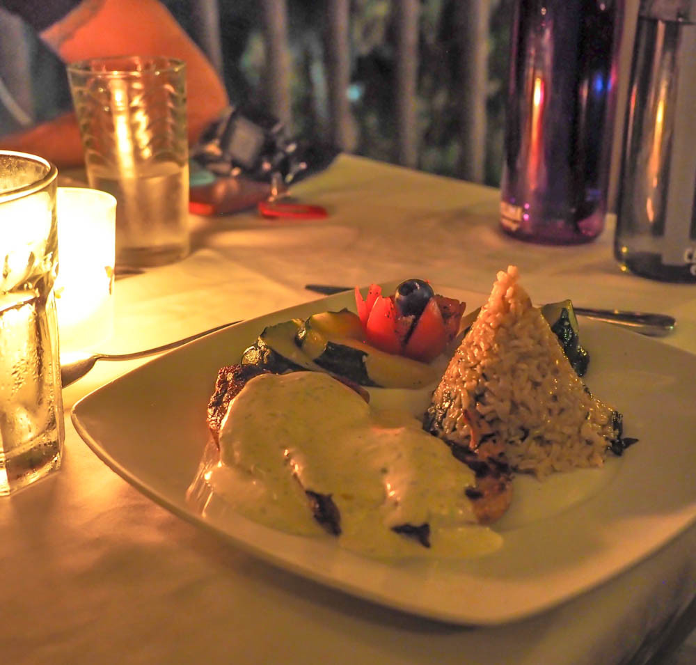 Candlelit dinner plate at Black Rock Lodge Belize