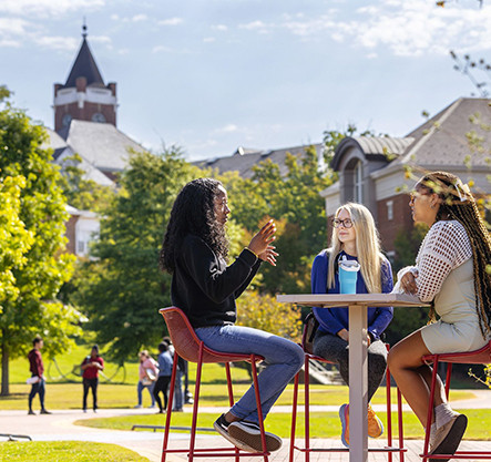 Students walking on Winthrop University campus during a campus visit