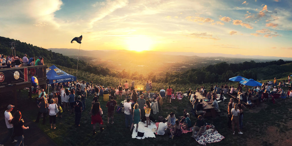 Scenic view from Bold Rock Taproom at Carter Mountain Orchard near Charlottesville, Virginia