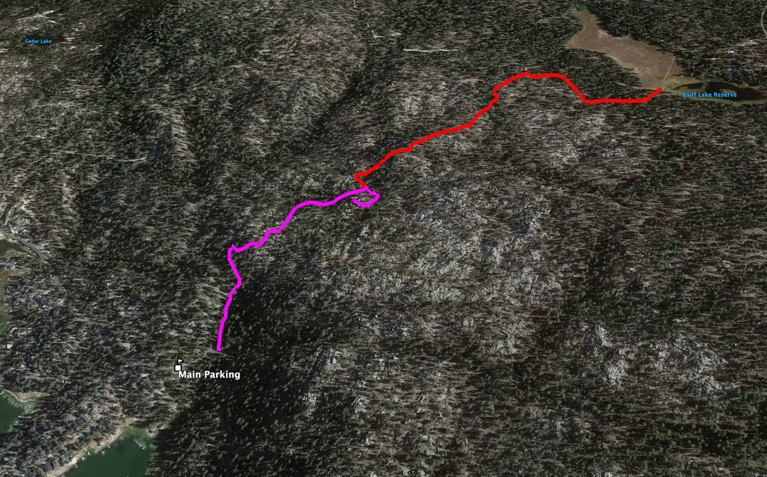 3D terrain map of Castle Rock Trail and Bluff Lake extension