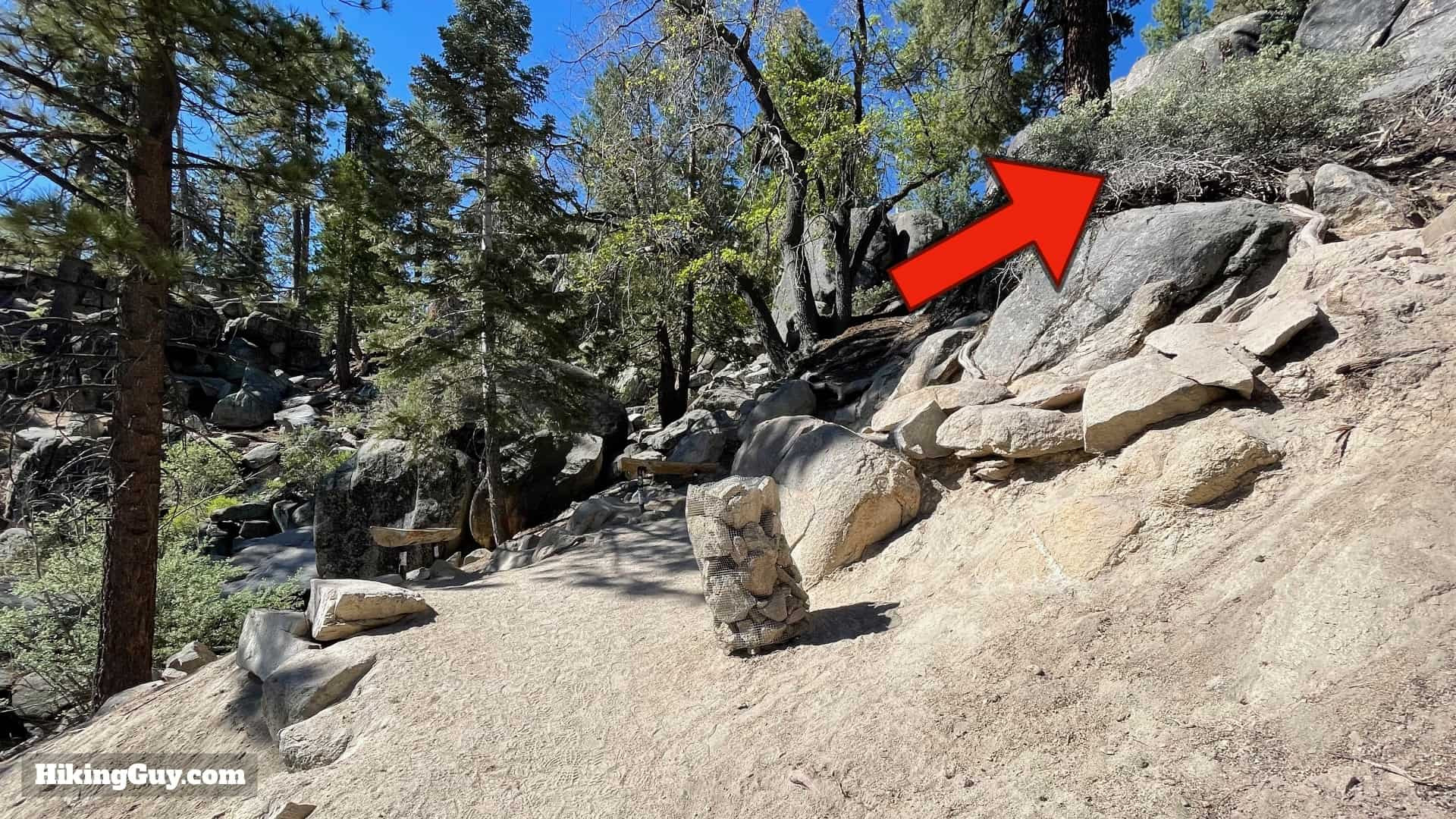 Benches marking the return to steeper section on Castle Rock Trail