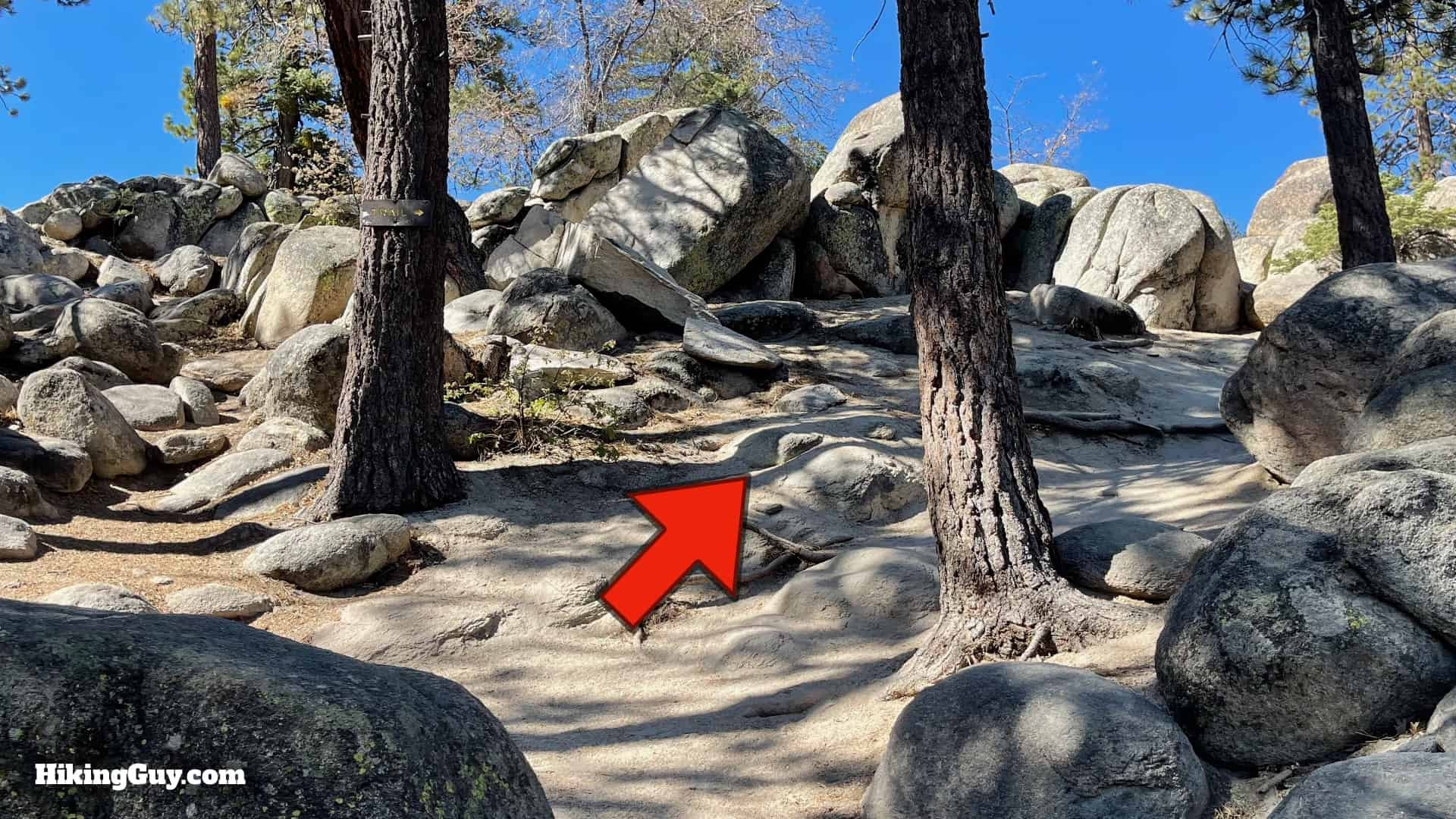 Following stone markers uphill on Castle Rock Trail