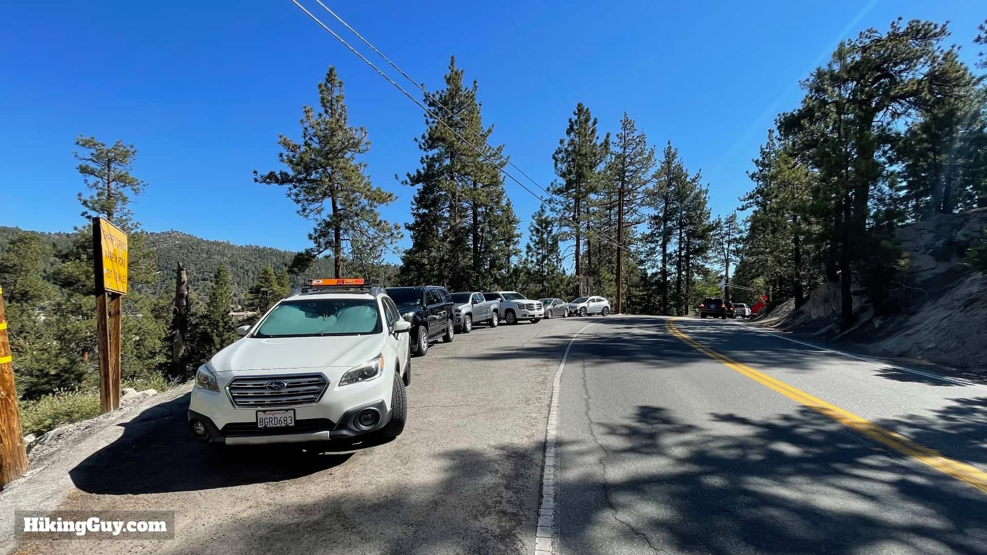 Limited parking area along Big Bear Boulevard for Castle Rock Trail