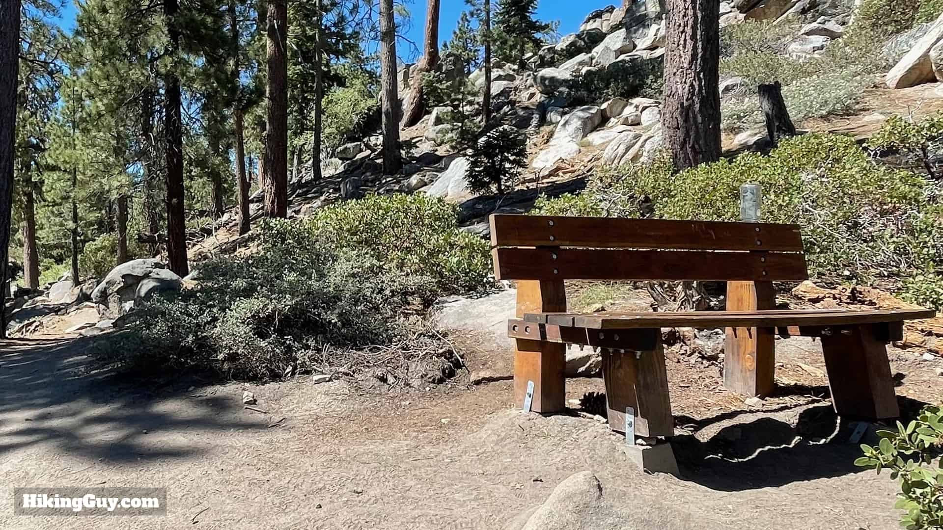 Bench with views of Castle Rock on the way to Bluff Lake