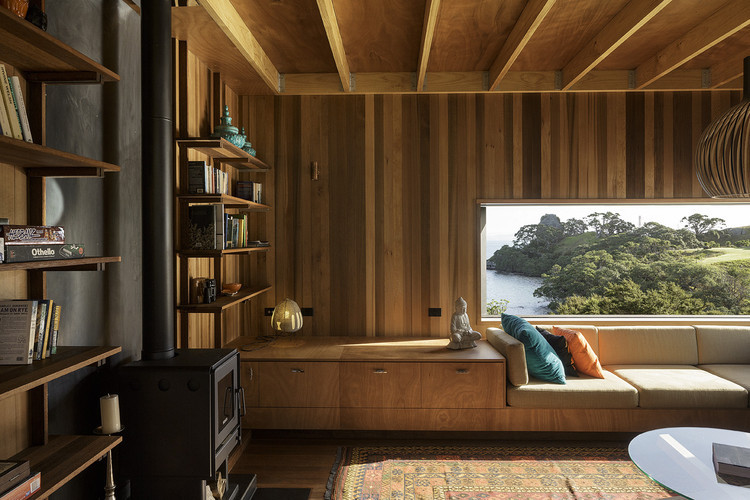 Interior shelving detail in Castle Rock Beach House, highlighting minimalist design and functional storage solutions for beachside living