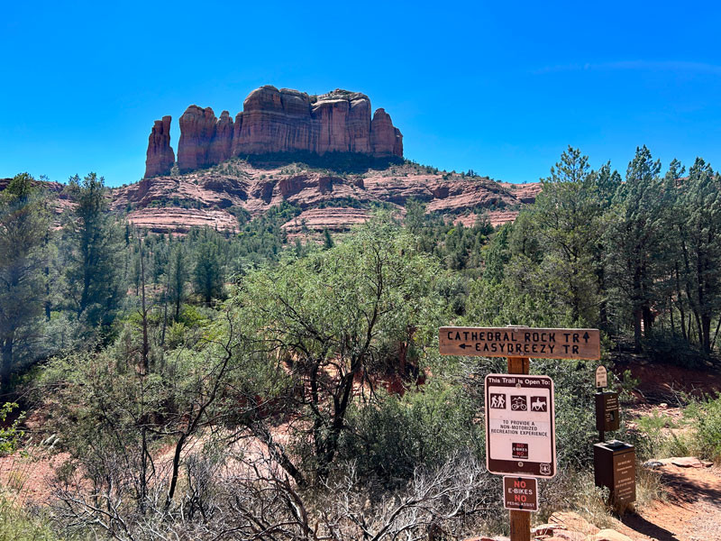 Beginning of the Cathedral Rock trail in Sedona, Arizona, showing the well-maintained path.