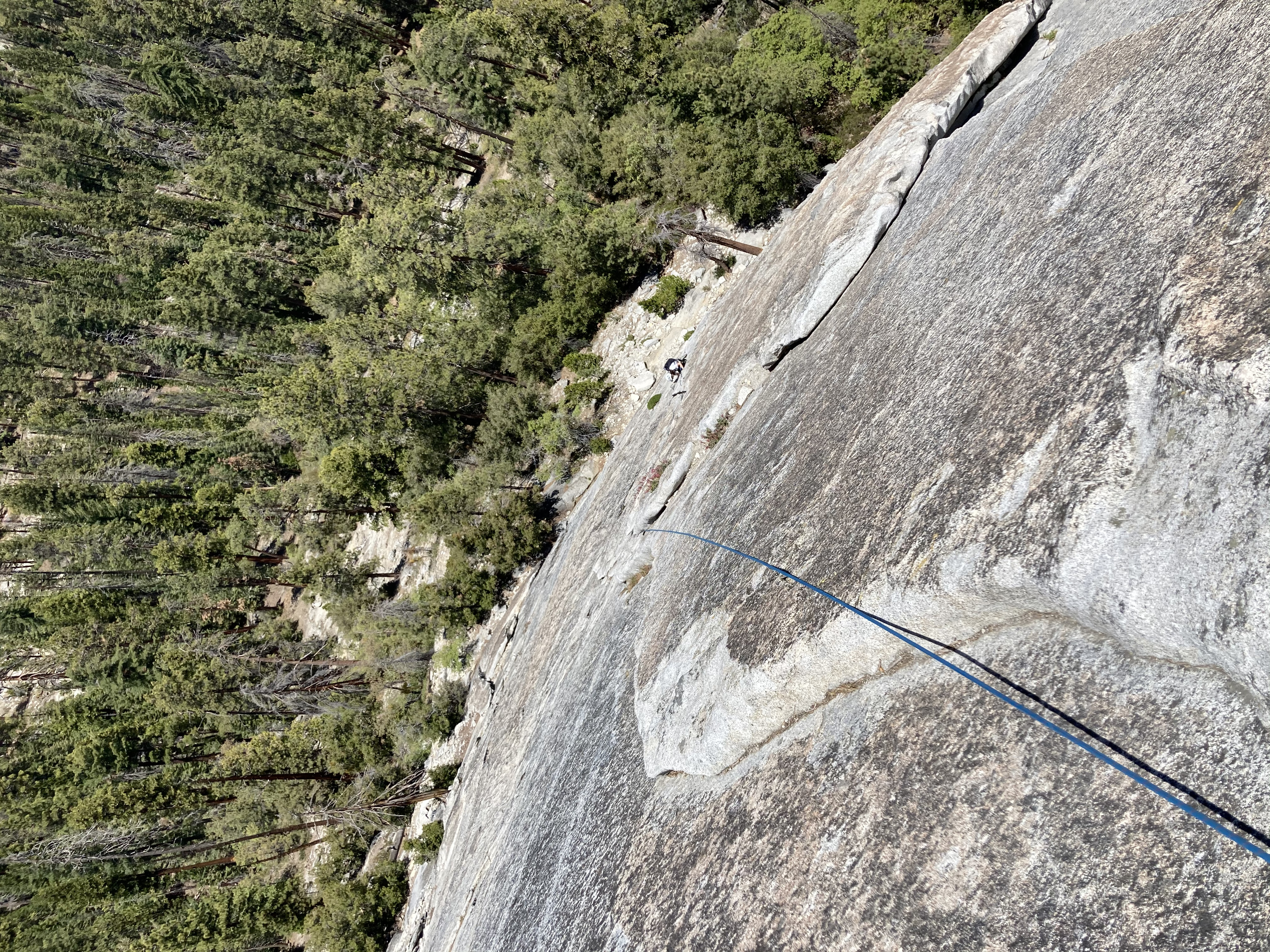 Looking down the third pitch of Tree Route on Dome Rock from the belay