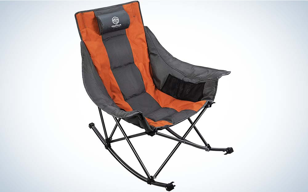 The Coastrail Outdoor Camping Rocking Chair is a large and plush folding rocking chair designed for maximum comfort and relaxation.