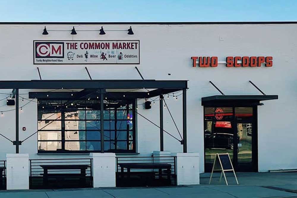 Interior of Common Market Restaurant, a bright and eclectic space in Rock Hill, SC