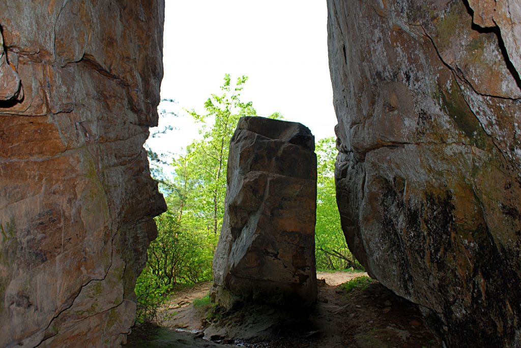 Another perspective of a rock crevice along the Bluff Trail, highlighting the rugged terrain and natural beauty of Lookout Mountain's trails.