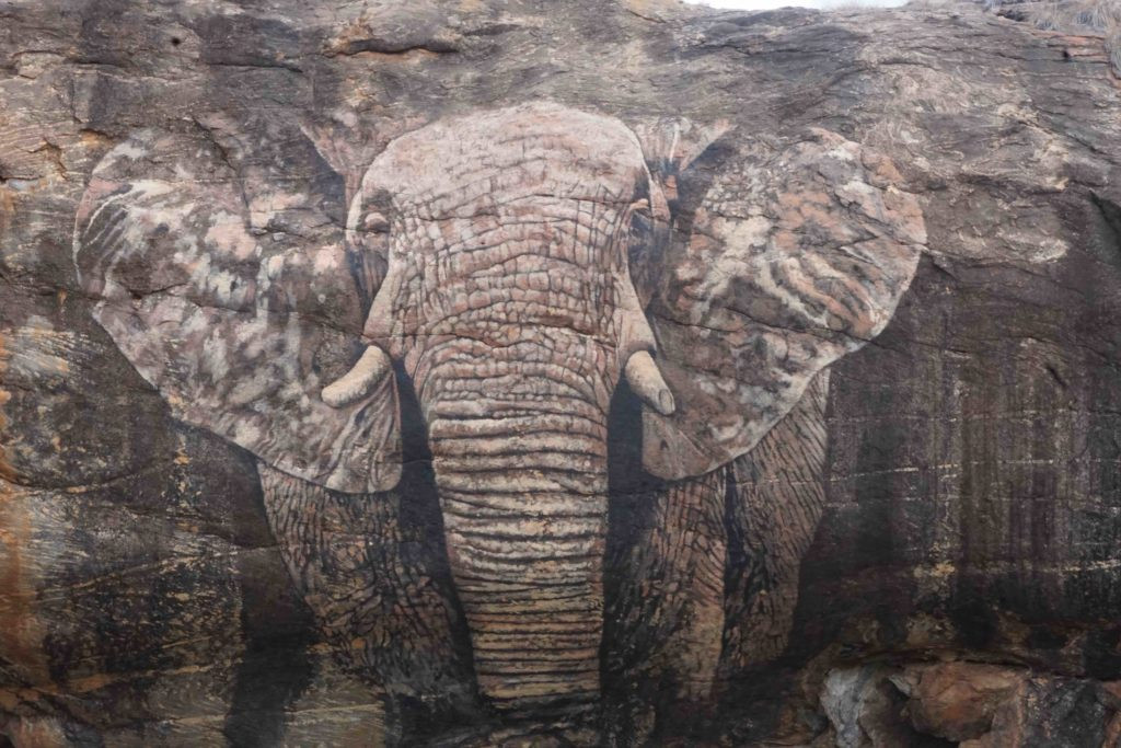 Elephant rock painting in its natural setting