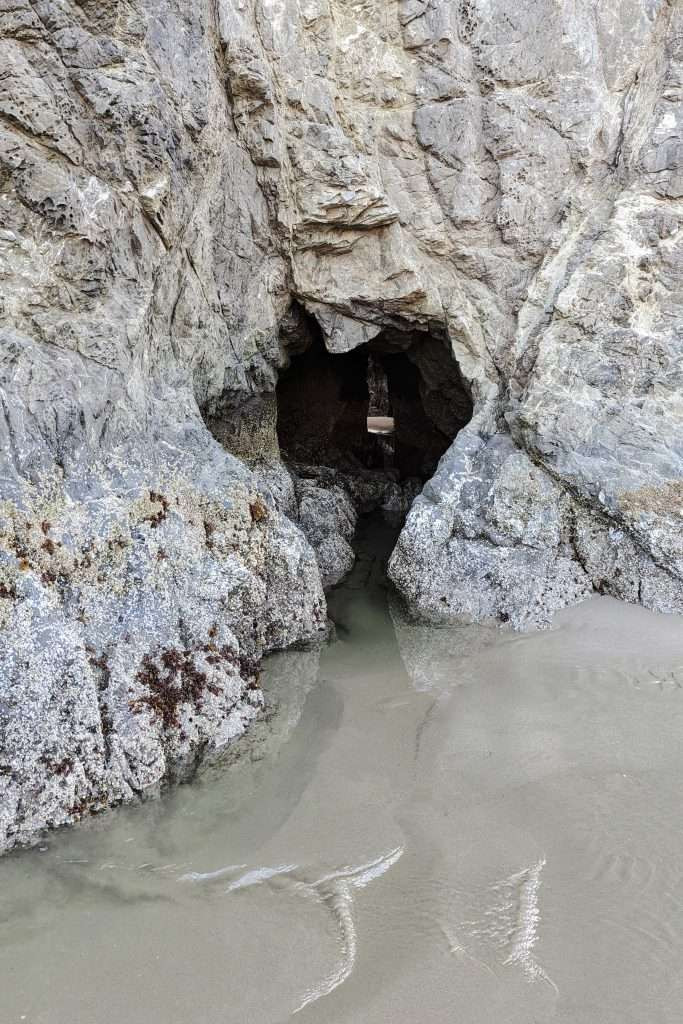 Exploring small caves and tunnels away from the water at Face Rock