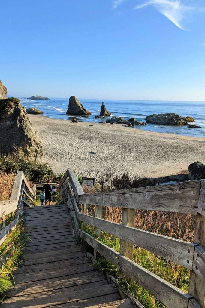 Navigating the sandy trails and stairs to Face Rock beach