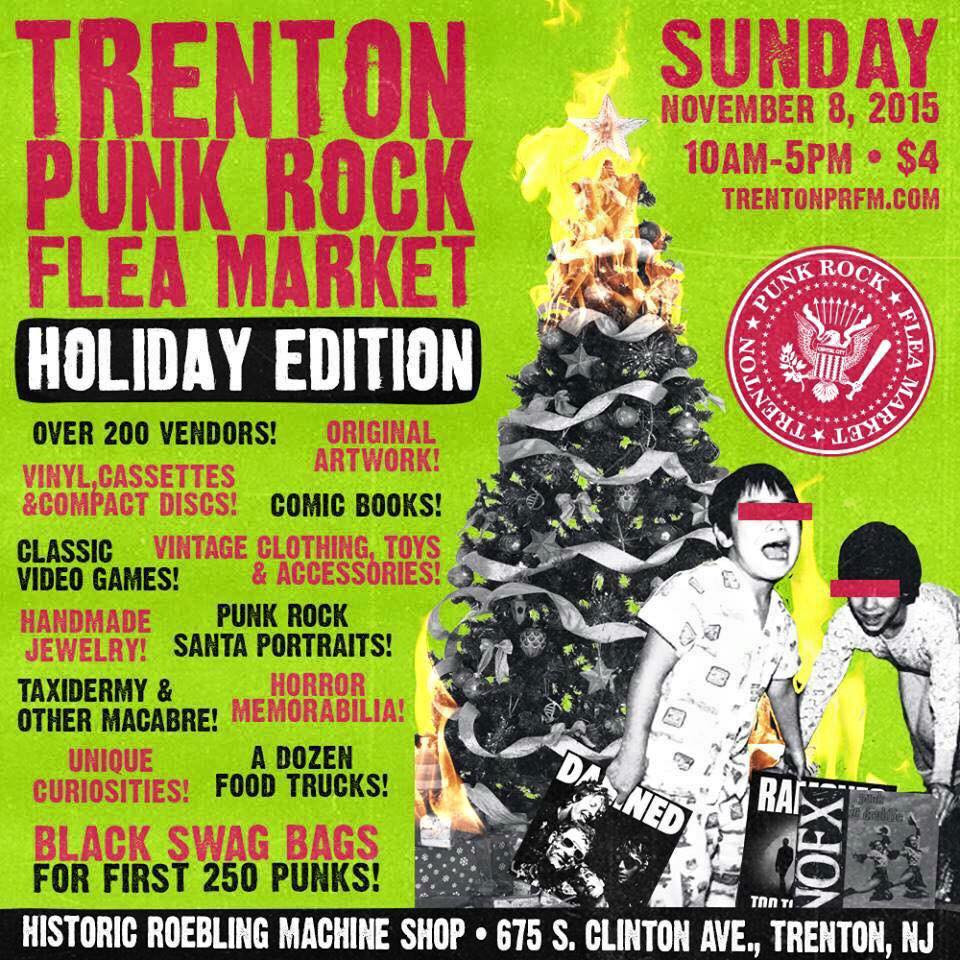 Flyer for the Trenton Punk Rock Flea Market advertising music, art, and clothing.