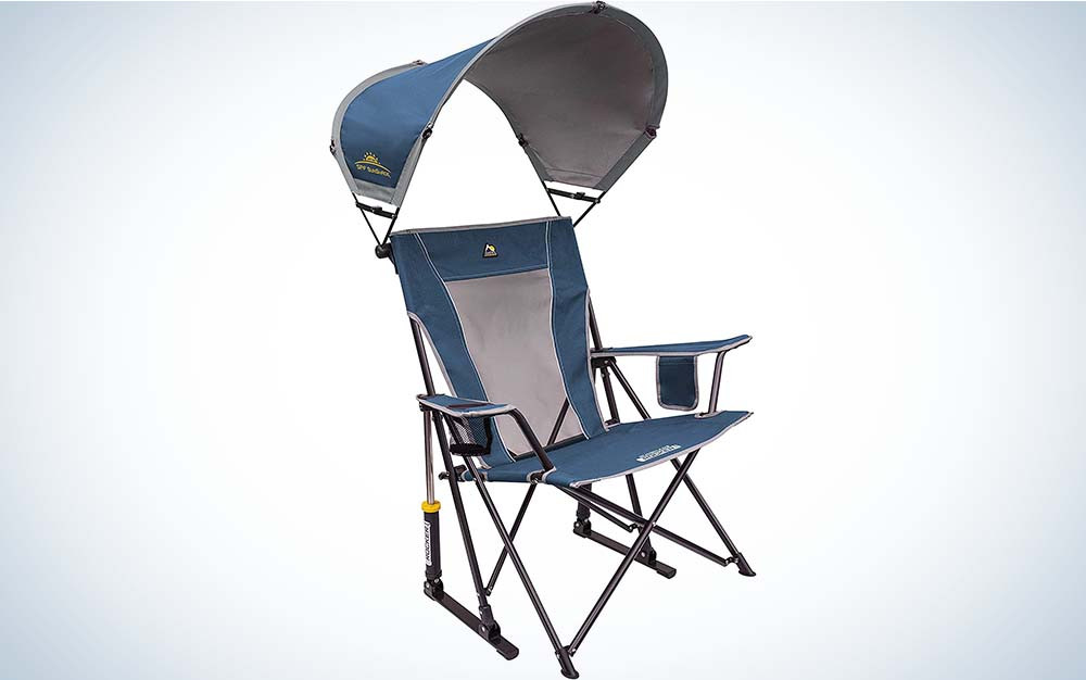 The GCI Sunshade Rocker is a lightweight and packable folding camping rocking chair with a built-in sunshade for superior sun protection.