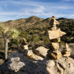 Close-up of rock cairns created by visitors in Joshua Tree National Park