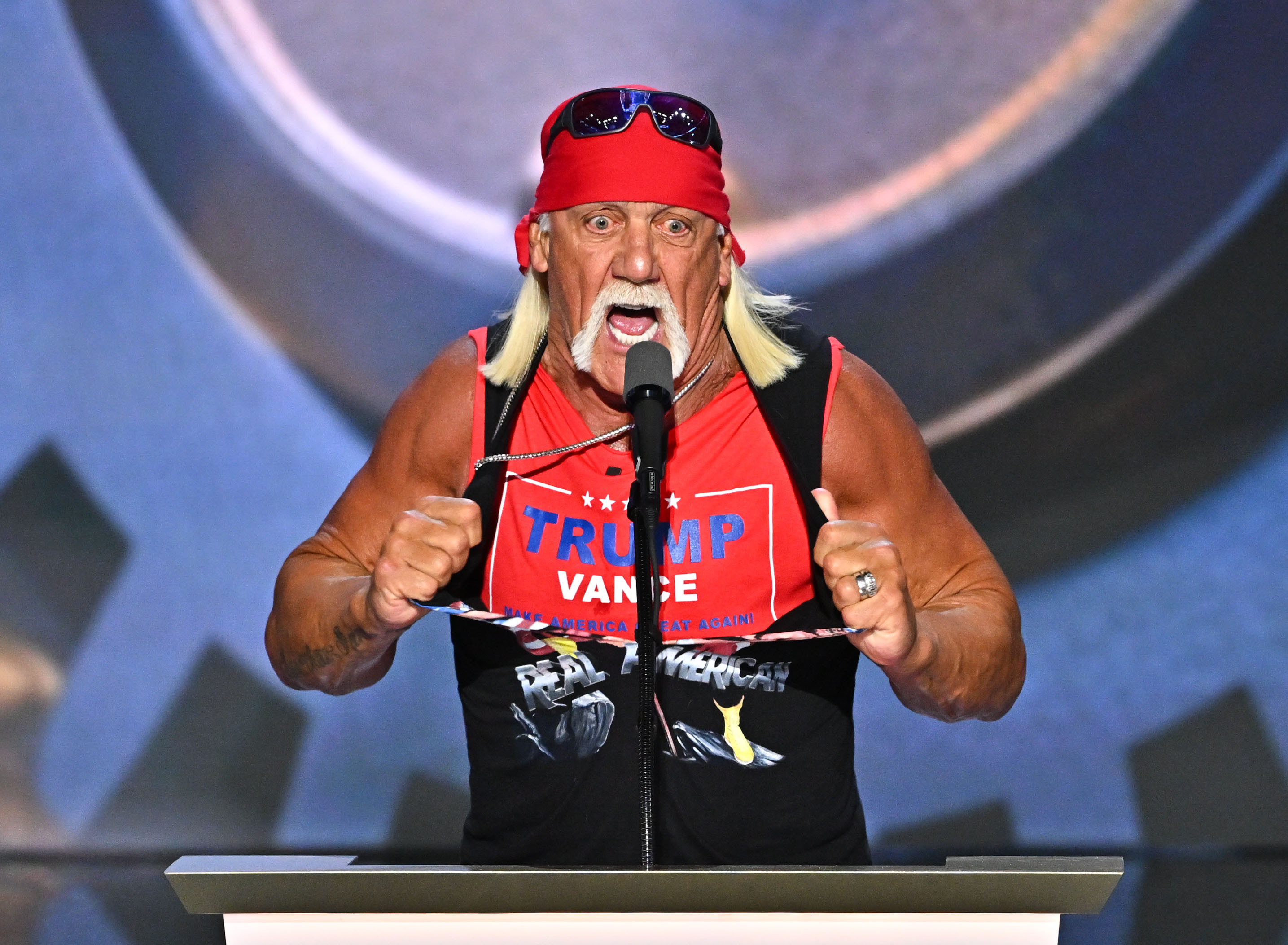 Hulk Hogan speaking at an event