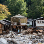 Homes destroyed by flooding after Hurricane Helene in Chimney Rock, North Carolina.