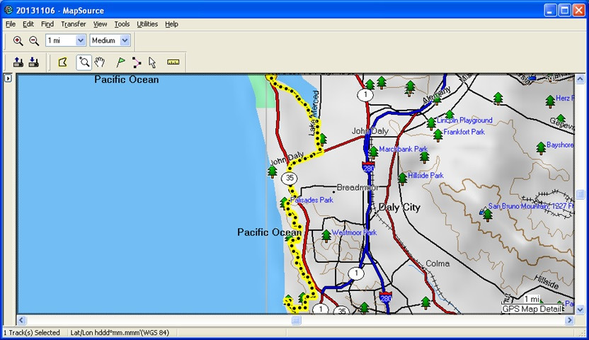 GPS track of Daly City walk starting at Mussel Rock