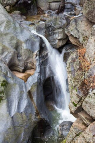 Vertical view of Heart Rock Waterfall showing the scale of the heart rock