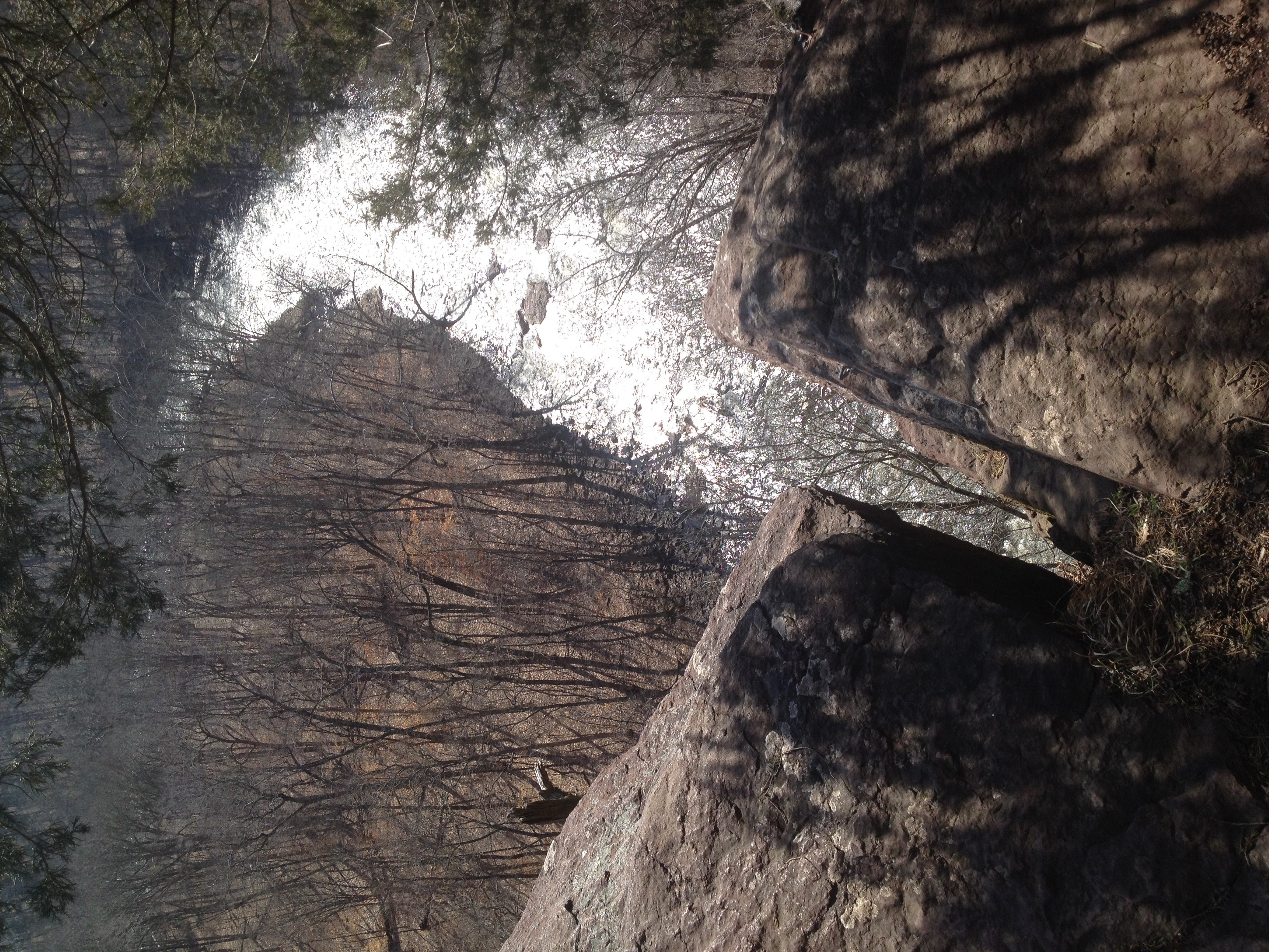 Tohickon Creek flowing through High Rocks Park surrounded by rocks and trees