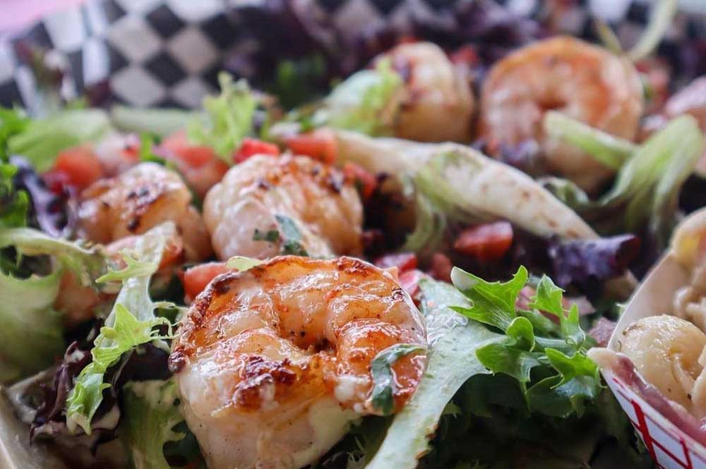 Close-up of Hobo's shrimp tacos in Rock Hill SC, showcasing their flavorful and fresh ingredients.