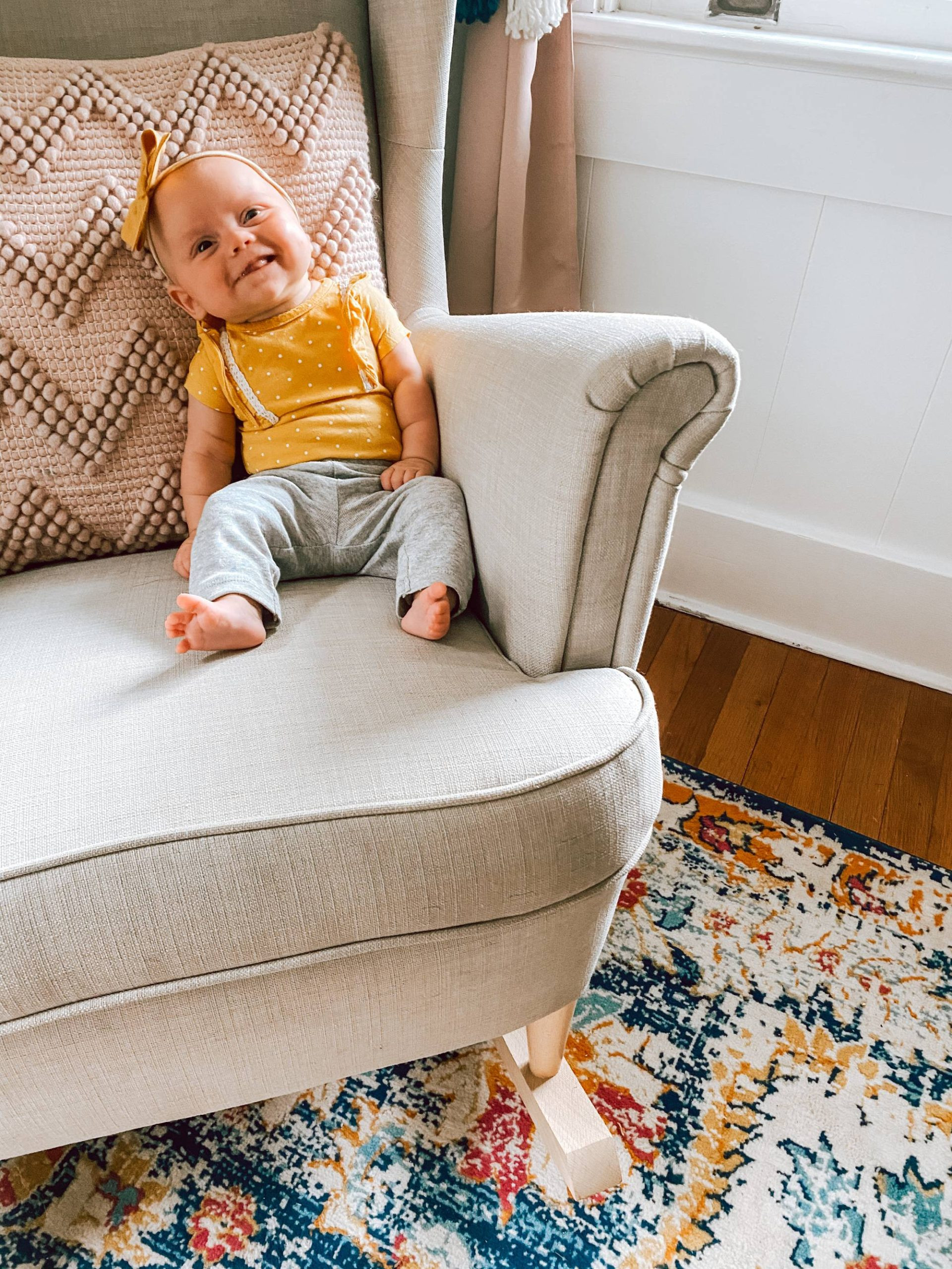 A close-up of the IKEA rocking chair conversion.