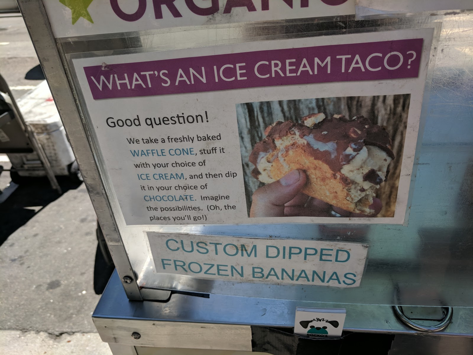 Rocko's Ice Cream Taco Explanation Signage