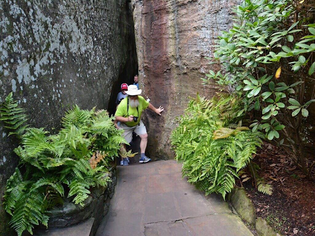 Navigating the narrow passage of the Needle's Eye rock formation