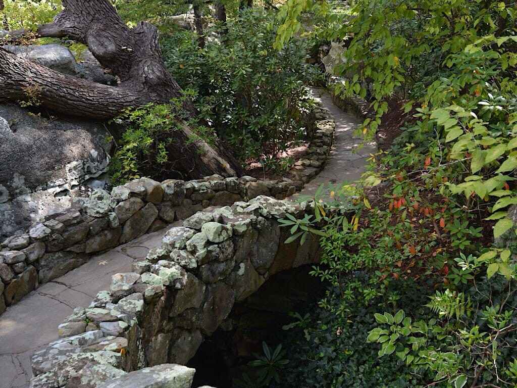 Expert stonework along the Enchanted Trail at Rock City, showcasing craftsmanship and natural integration