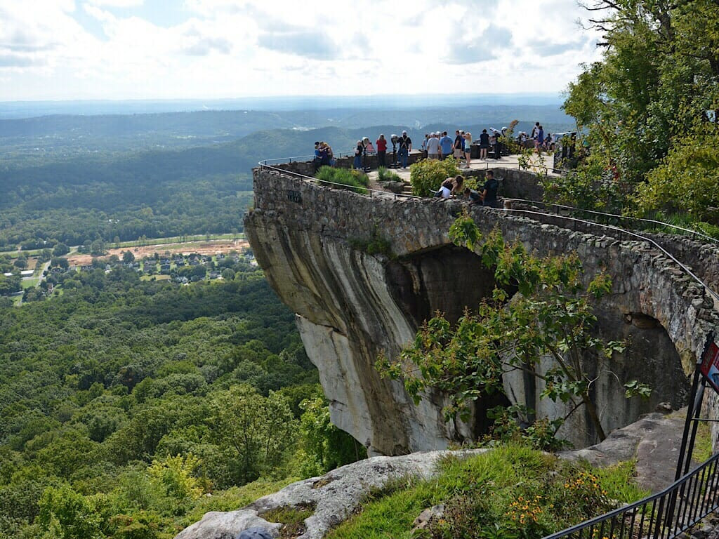 Lovers Leap at Rock City, emphasizing the stunning overlook and natural rock formations