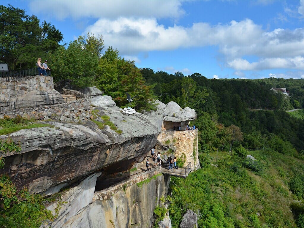 Panoramic view from Lovers Leap at Rock City, showcasing the expansive landscape and distant horizons