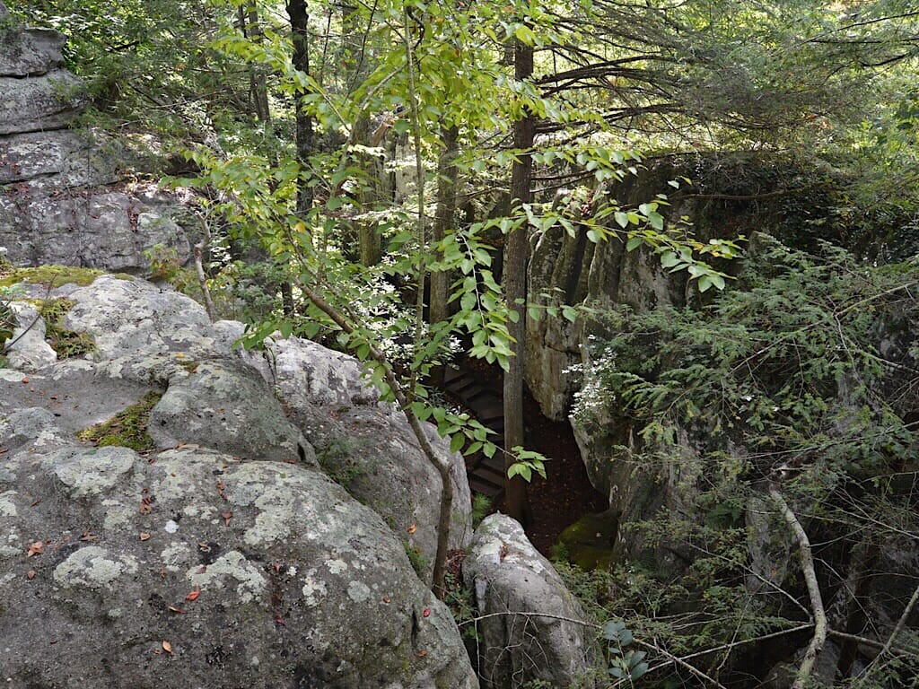 Rock City's Enchanted Trail showcasing natural rock formations and lush greenery