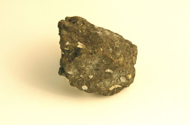 Sample of fine-grained, dark basalt rock, illustrating its typical appearance and texture.