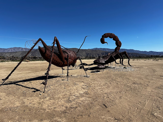 Desert Metal Sculpture of a Scorpion and Grasshopper