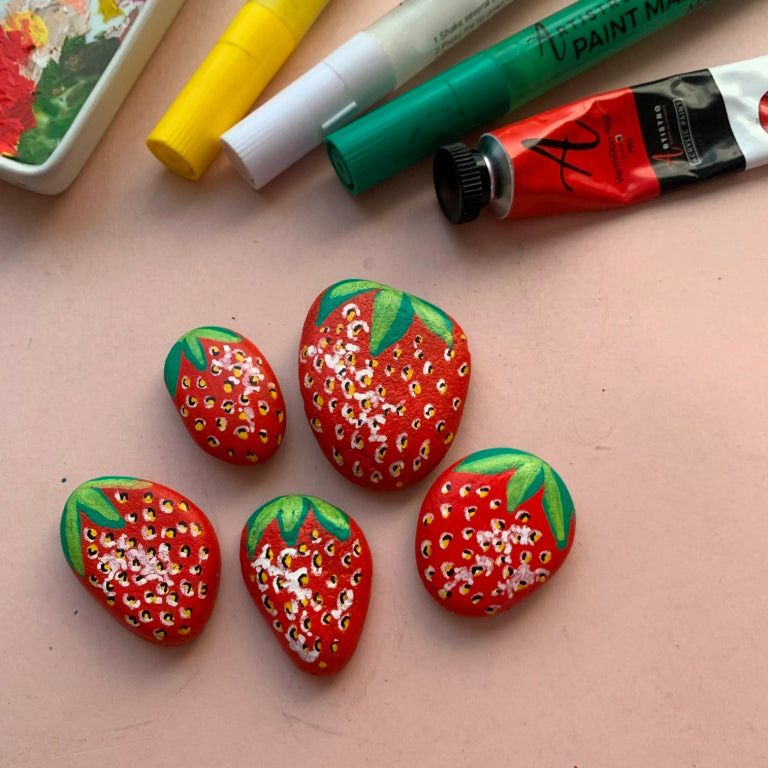 Strawberry Rock Painting Ideas for Fruit Art