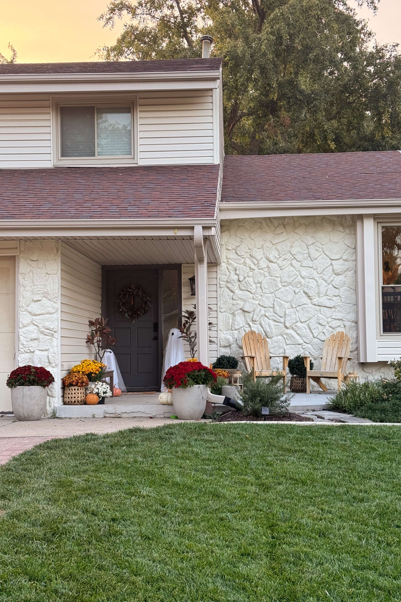 Final shot of the updated stone exterior showcasing the completed rock siding project.