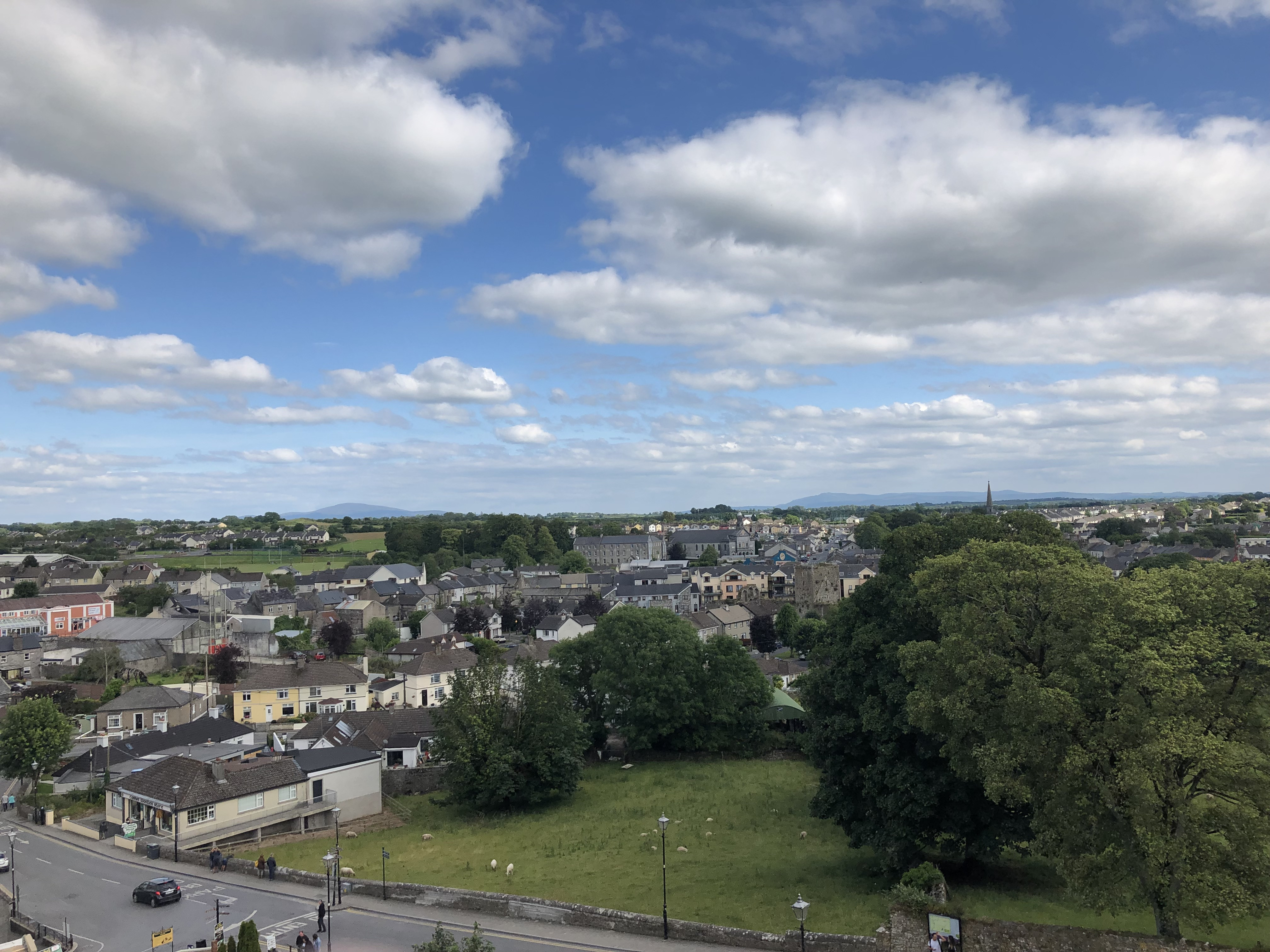 Closer view of the green fields surrounding the Rock of Cashel