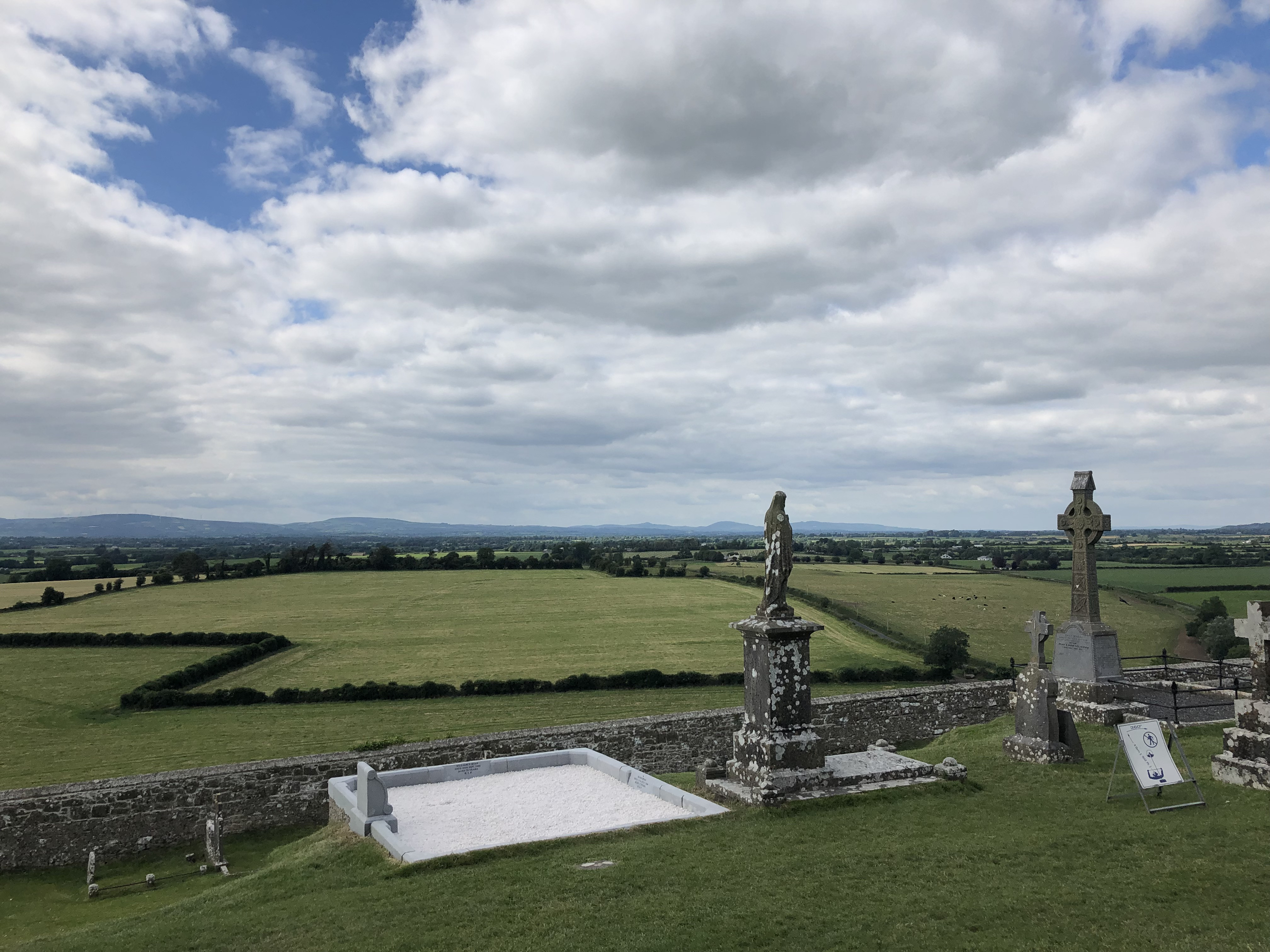 Distant view of fields and hills from the Rock of Cashel