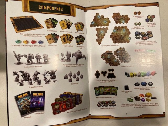 Deep Rock Galactic Board Game Rulebook Component Page 1 -  Component Overview Page in the Deep Rock Galactic Rulebook